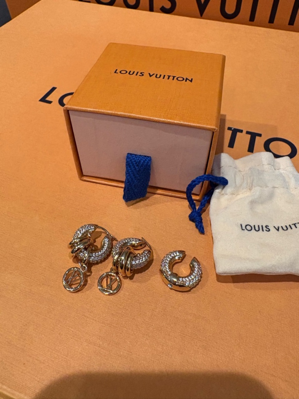 Louis Vuitton Metal Crystal Nano Louise Hoop Earrings Gold